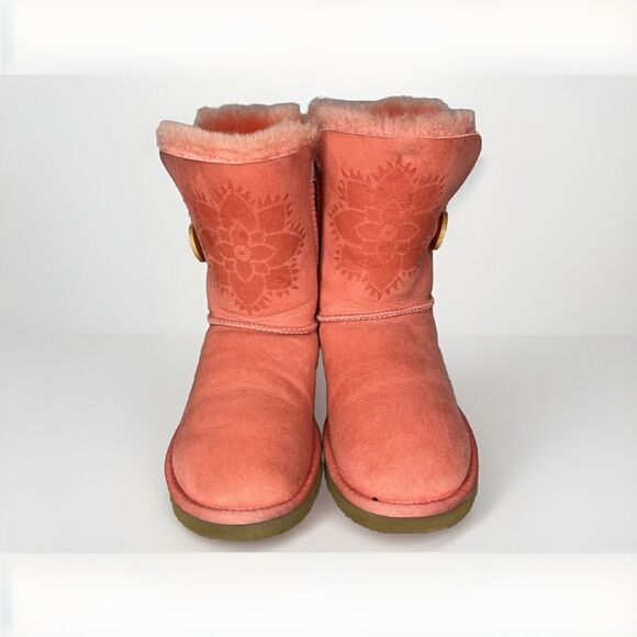 Womens UGG Boots Pink Coral Kimono Bailey Button Flower Rare Limited-Edition Sz6 - Picture 8 of 16